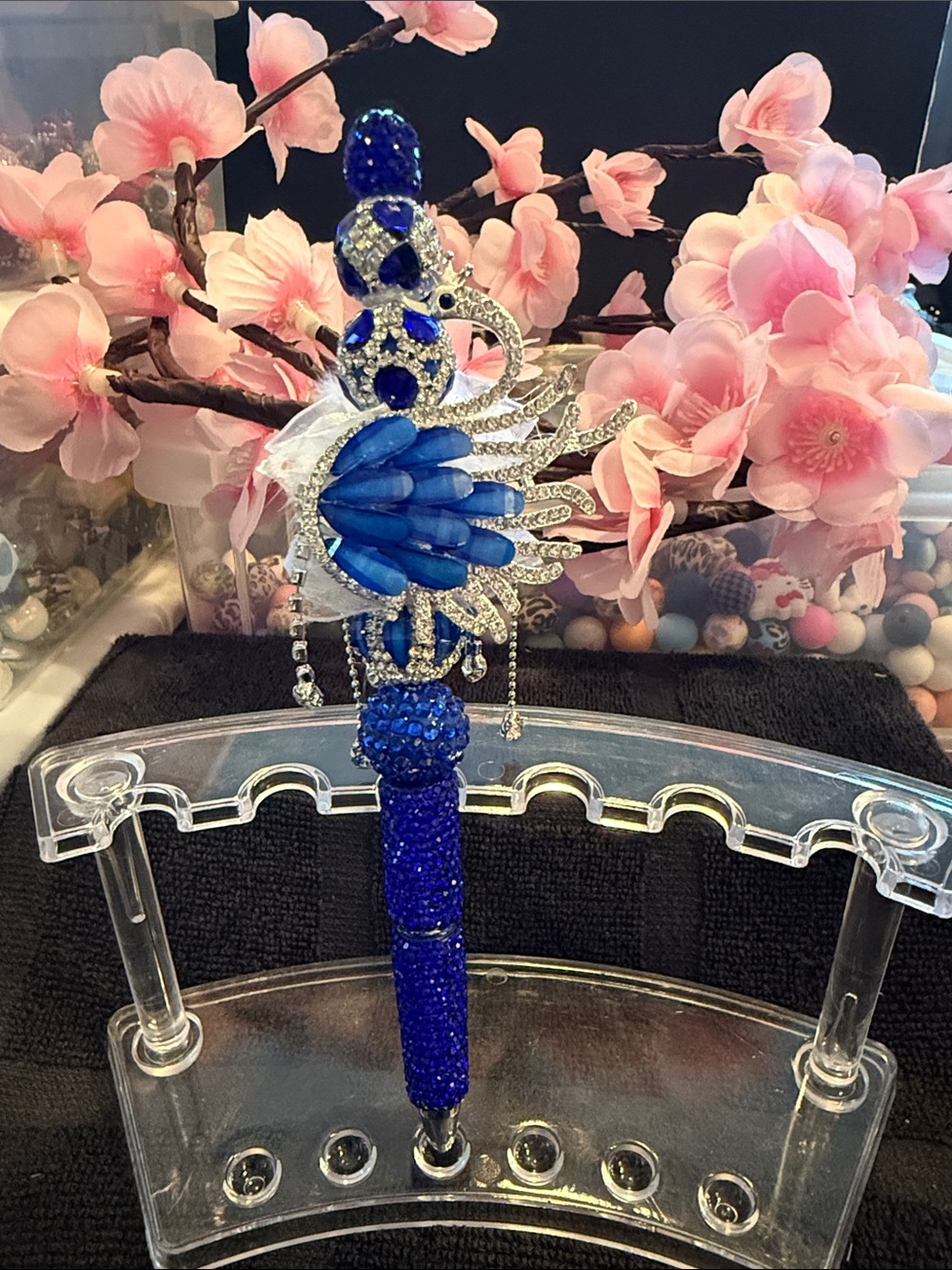 Royal Blue Rhinestone & Crystal Swan BallPoint Pen